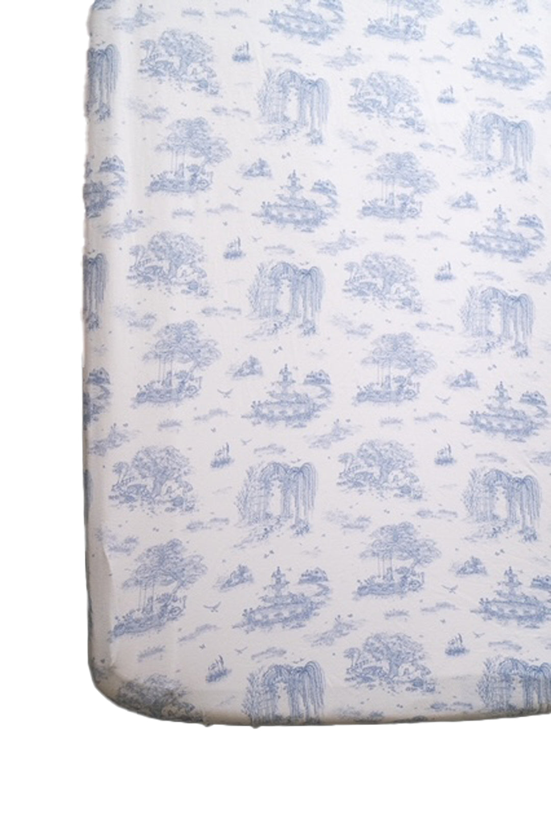 Spring Toile Blue Fitted Cot Sheet