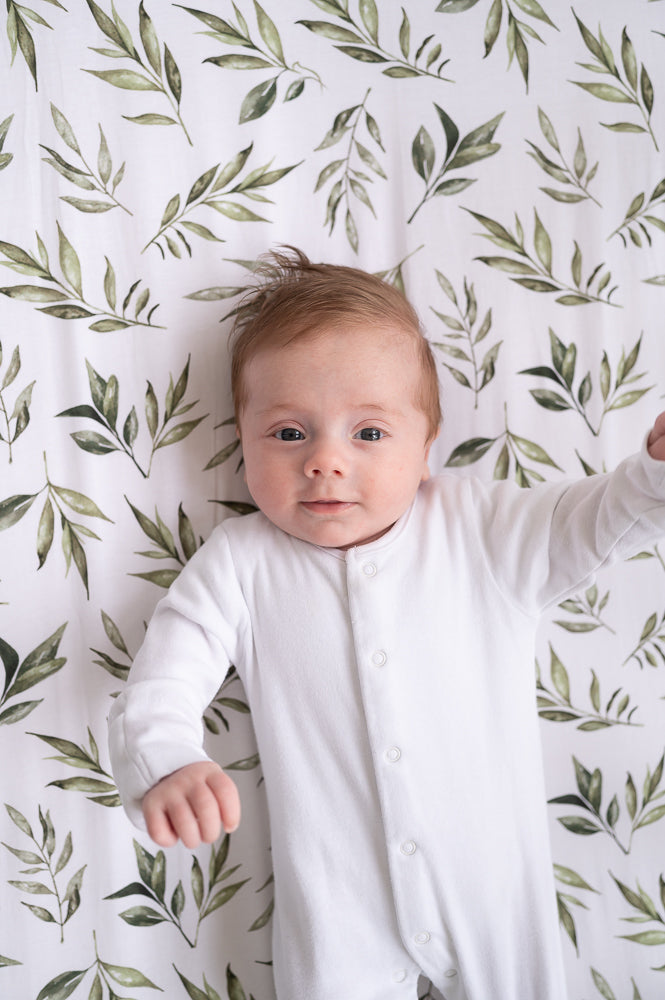 Linen Leaves Fitted Cot Sheet