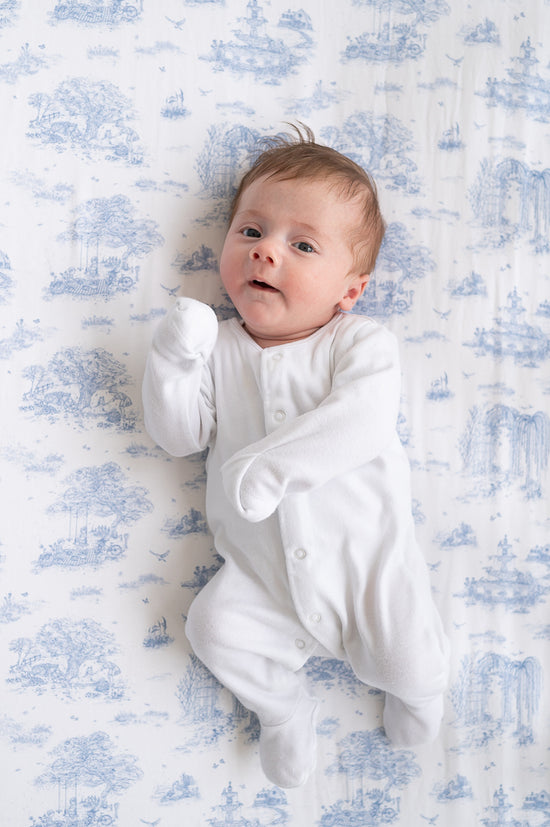 Spring Toile Blue Fitted Cot Sheet