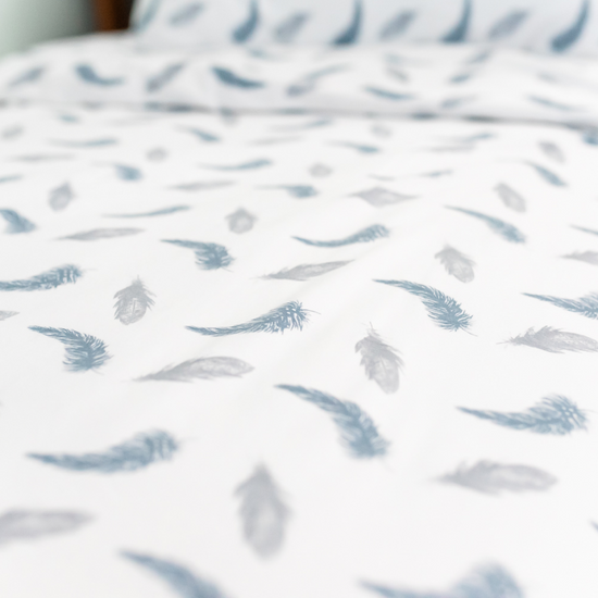 Boho Feathers Blue Toddler Bed/Cotbed Duvet Cover and Pillow Case Set | The Gilded Bird | Toddler Duvet Sets | Buy Toddler Duvet Sets Online 