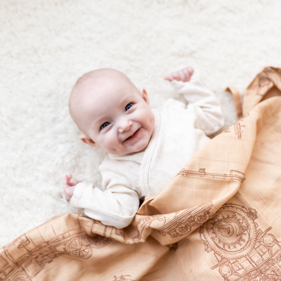 Trains on Brown X-Large Muslin Swaddle