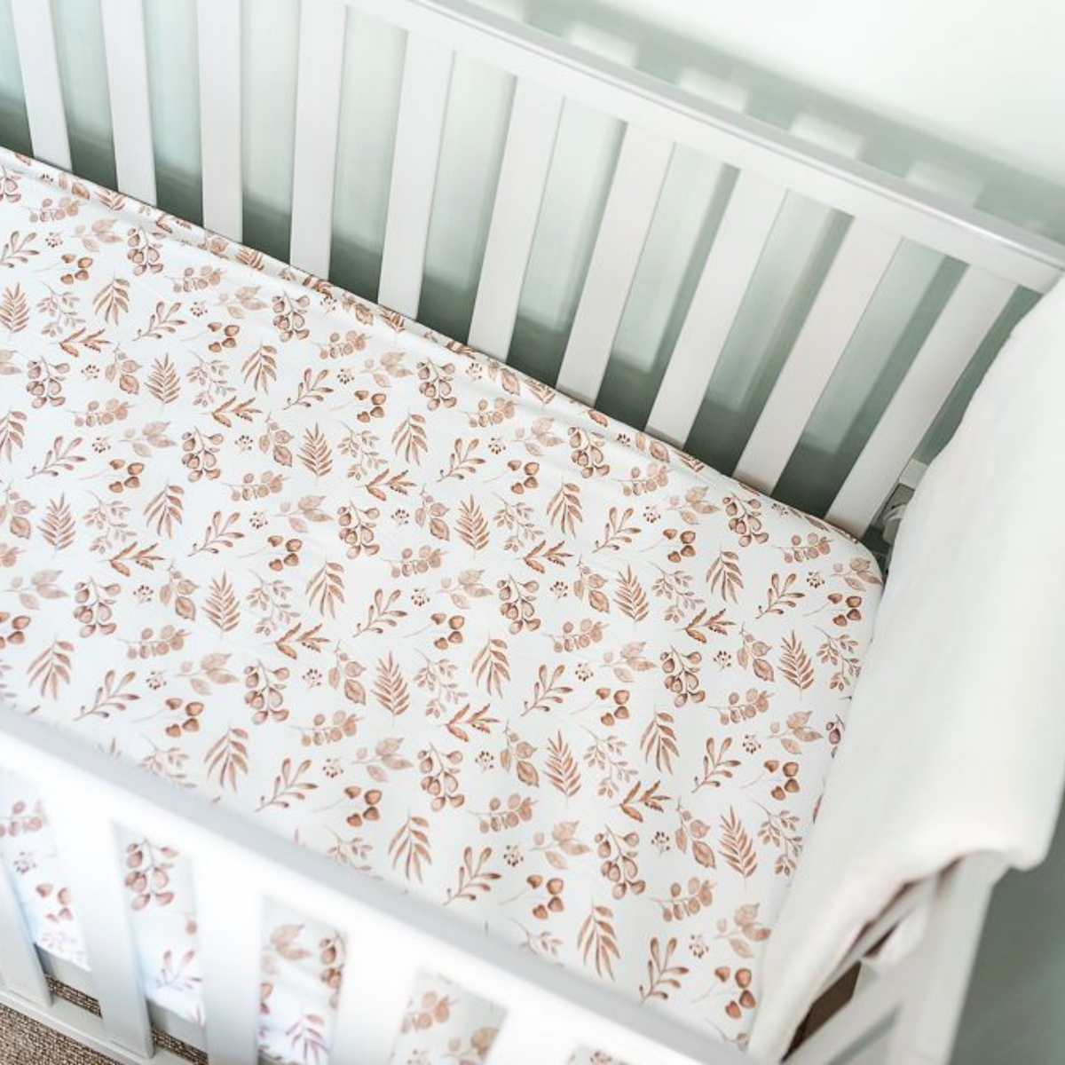 Lovely Leaves Beige Fitted Cot Sheet The Gilded Bird