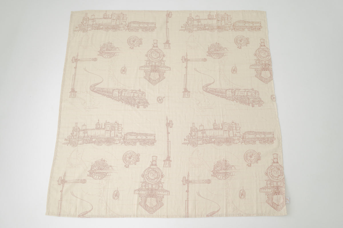 Trains on Brown XLarge Muslin Swaddle Swaddle Blankets The Gilded Bird