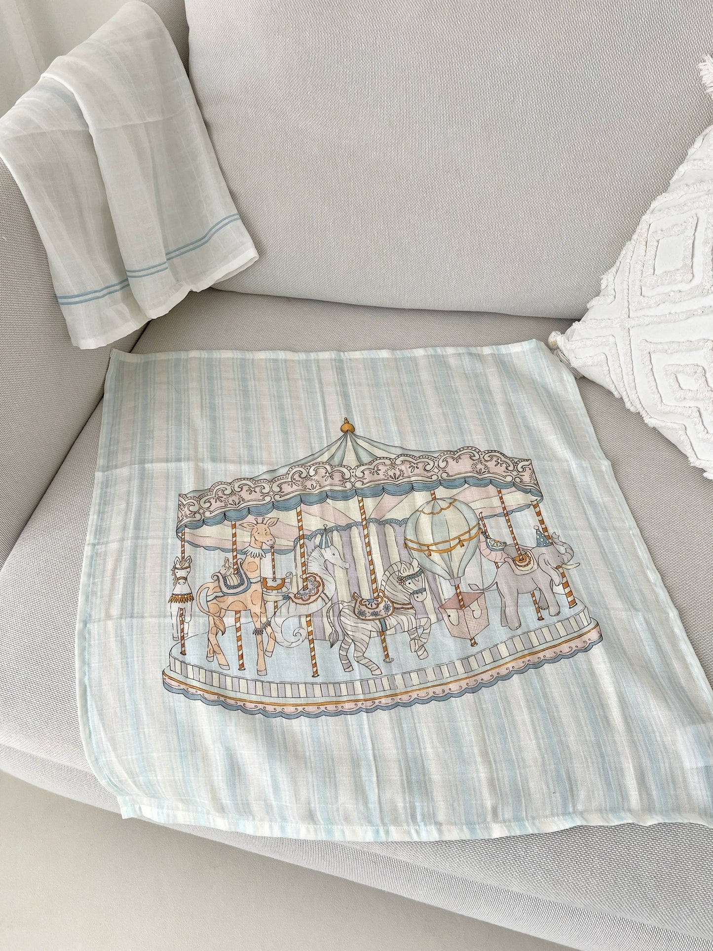 Load image into Gallery viewer, Carousel Blue Stripe Muslin Swaddle (Set of 3)
