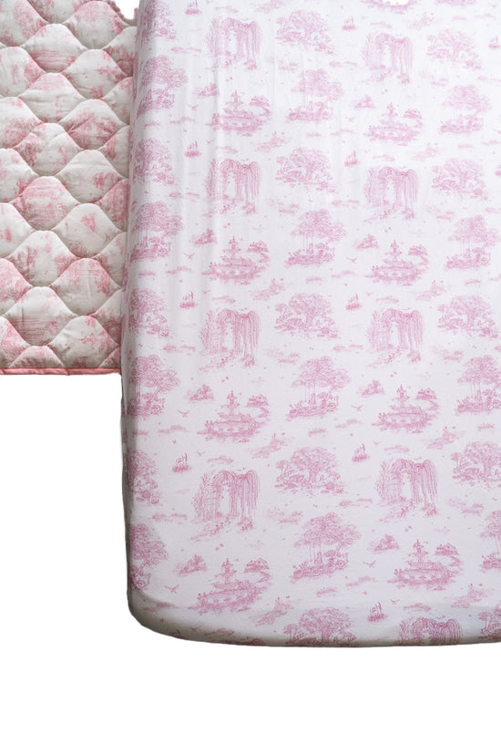 Spring Toile Pink Fitted Cot Sheet
