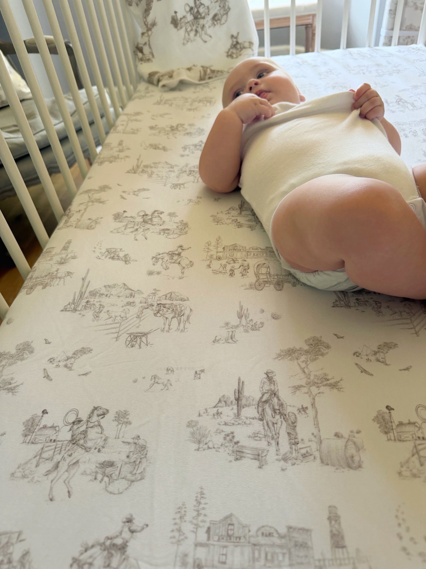 Western Toile Fitted Cot Sheet