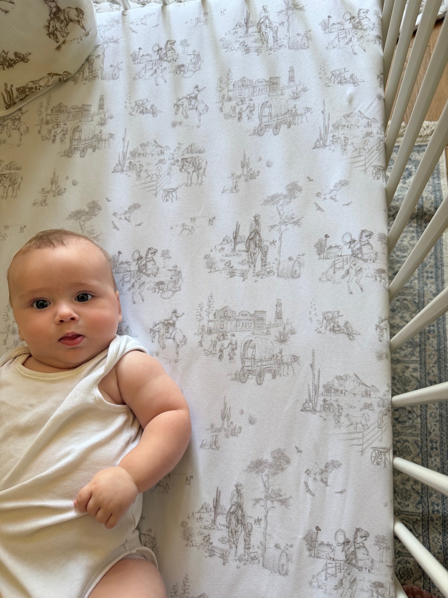 Western Toile Fitted Cot Sheet