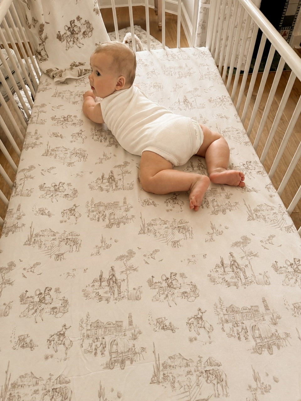 Western Toile Fitted Cot Sheet
