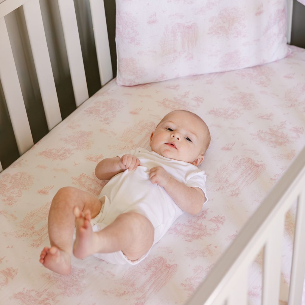 Spring Toile Pink Fitted Cot Sheet