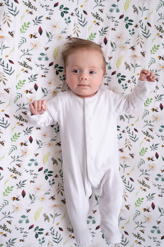 Wild Bee White Fitted Cot Sheet