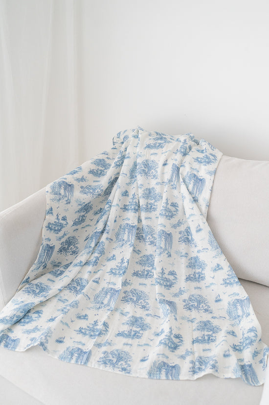 Load image into Gallery viewer, Spring Toile Blue X-Large Muslin Swaddle
