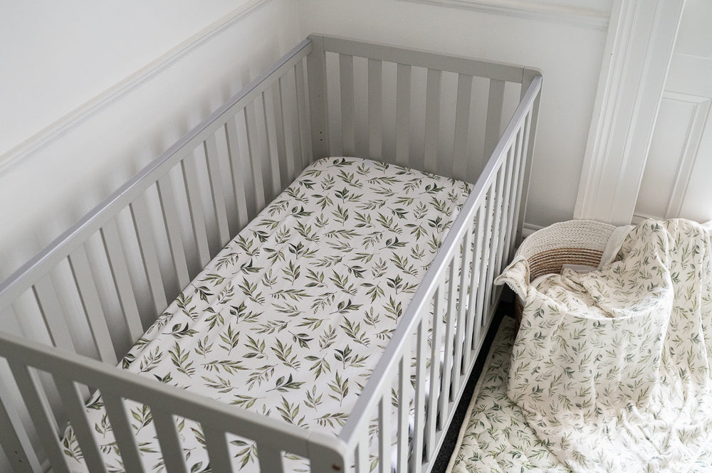 Linen Leaves Fitted Cot Sheet The Gilded Bird - Main Image