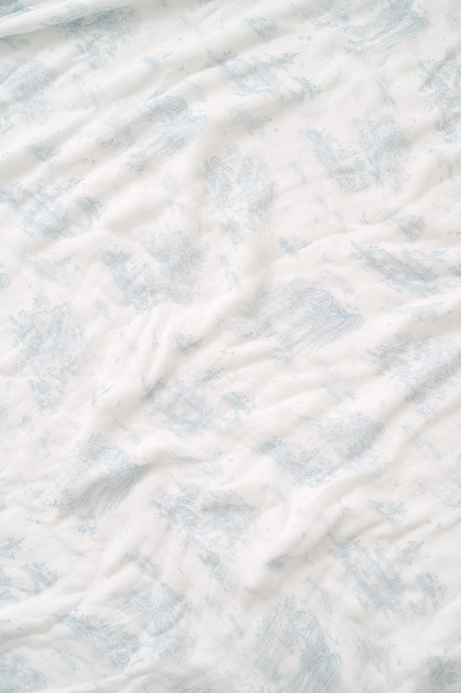 Load image into Gallery viewer, Spring Toile Blue Bamboo Baby Blanket
