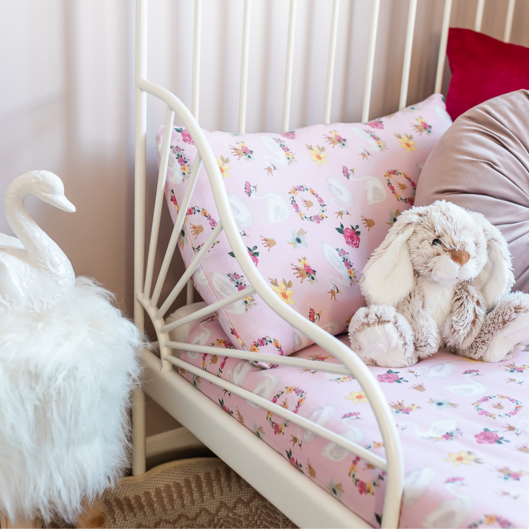 Swans on Pink Toddler Bed/Cotbed Duvet Cover and Pillow Case Set | The Gilded Bird | Toddler Duvet Sets | Buy Toddler Duvet Sets Online 