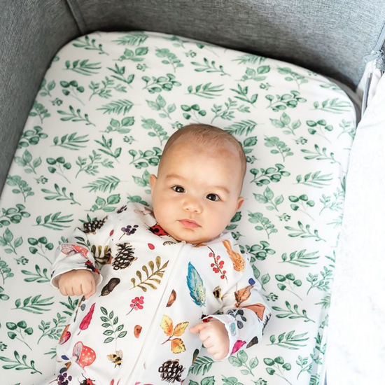 Lovely Leaves Green Bedside Crib Sheet/Changing Mat Cover