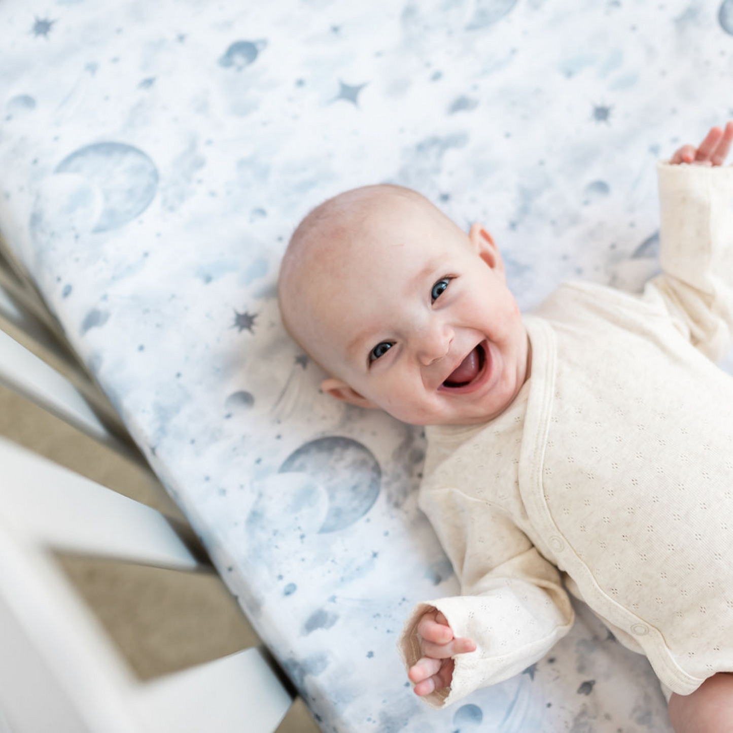 Night Sky Grey Fitted Cot Sheet The Gilded Bird