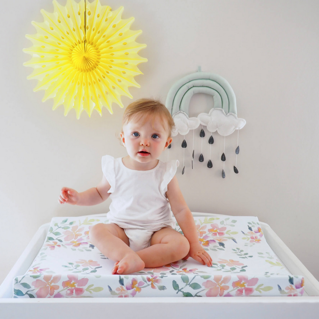 Pretty Stems White Anti Roll Wedge Mat | The Gilded Bird | Baby Changing Mats | Buy Changing Mats Online | Buy Wedge Mats