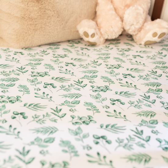 Lovely Leaves Green Fitted Cot Sheet | The Gilded Bird | Cotbed Fitted Sheet | Buy Cotbed Sheet | Fitted Cot Sheet