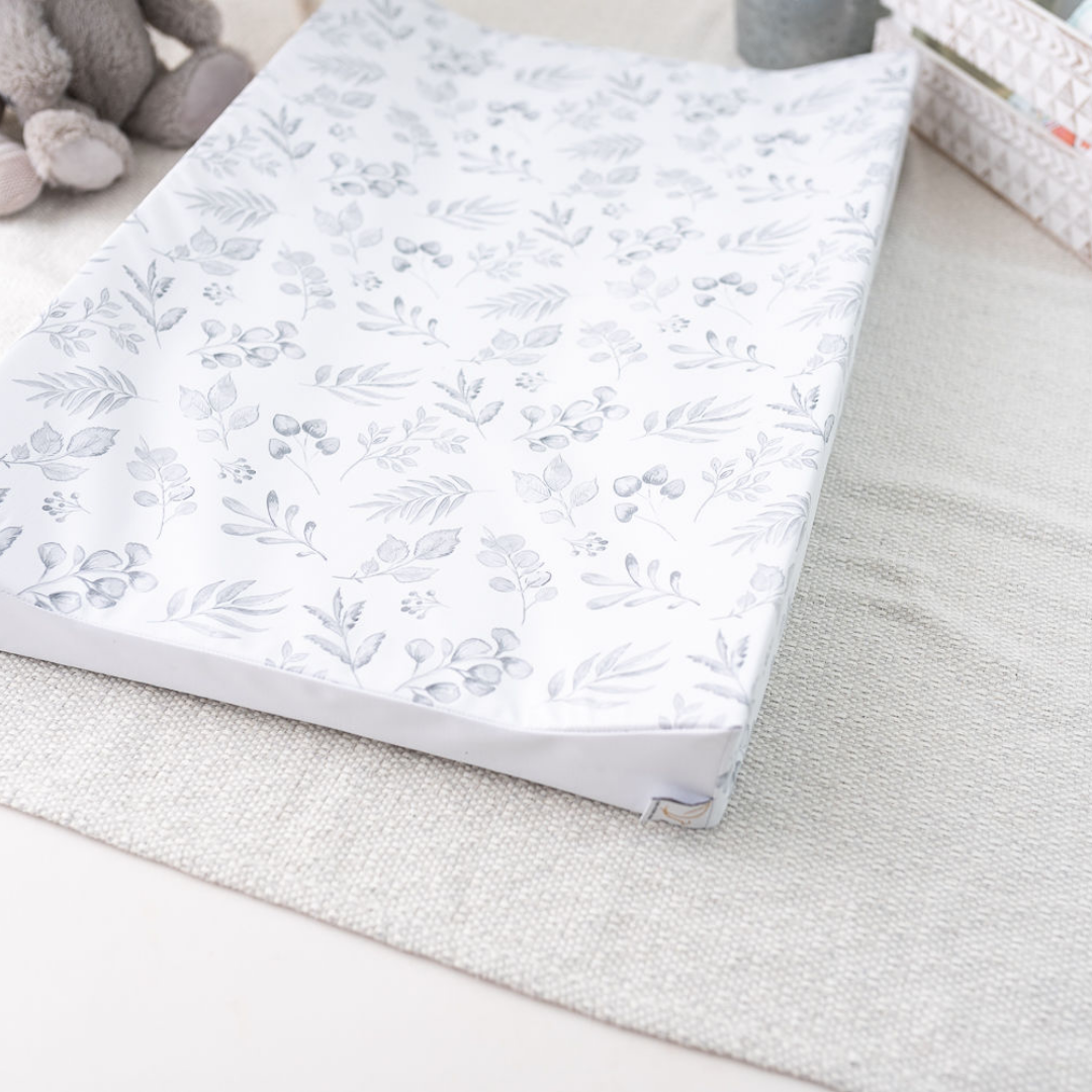 Lovely Leaves Grey Anti Roll Wedge Mat | The Gilded Bird | Baby Changing Mats | Buy Changing Mats Online | Buy Wedge Mats