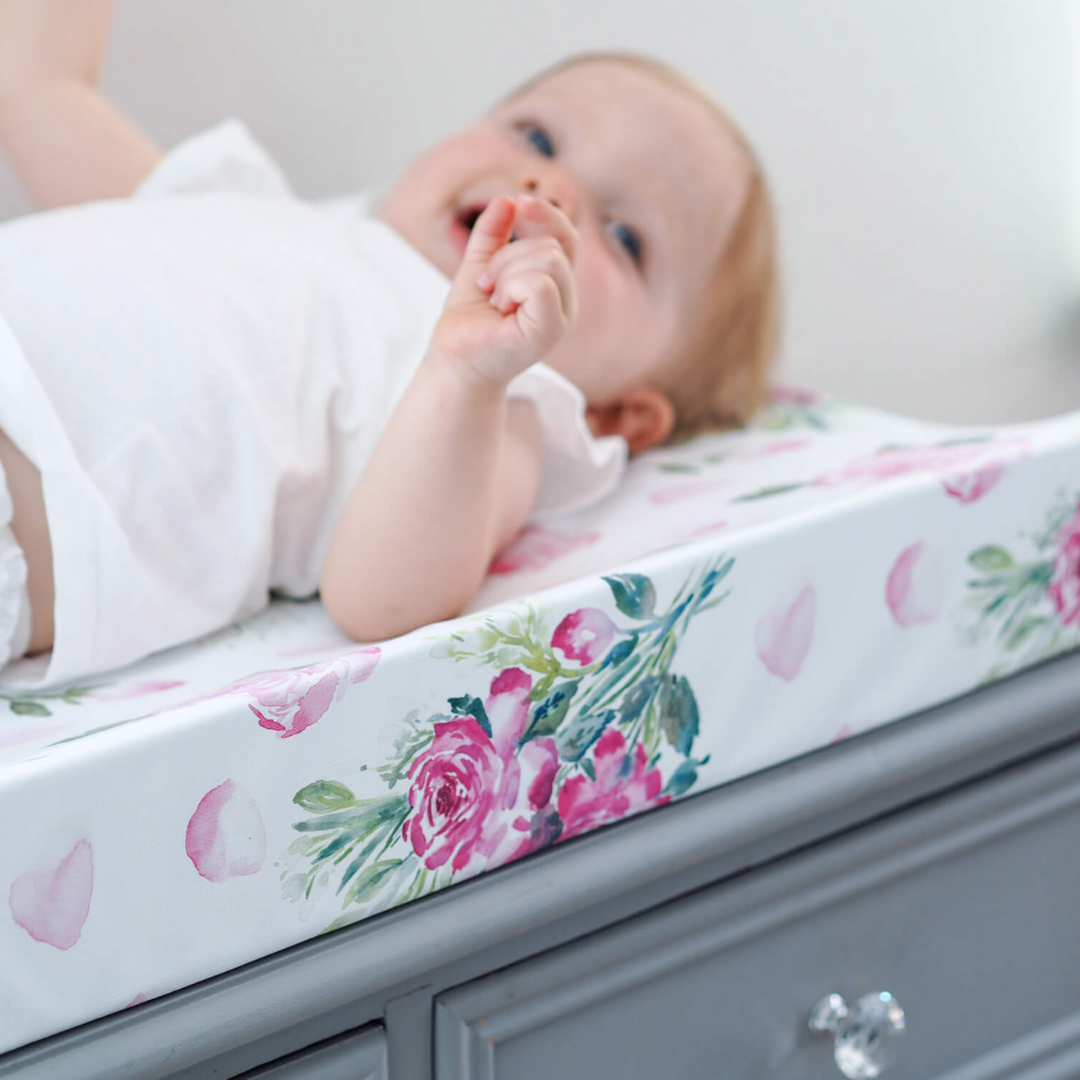 Pink Roses Anti Roll Wedge Mat | The Gilded Bird | Baby Changing Mats | Buy Changing Mats Online | Buy Wedge Mats
