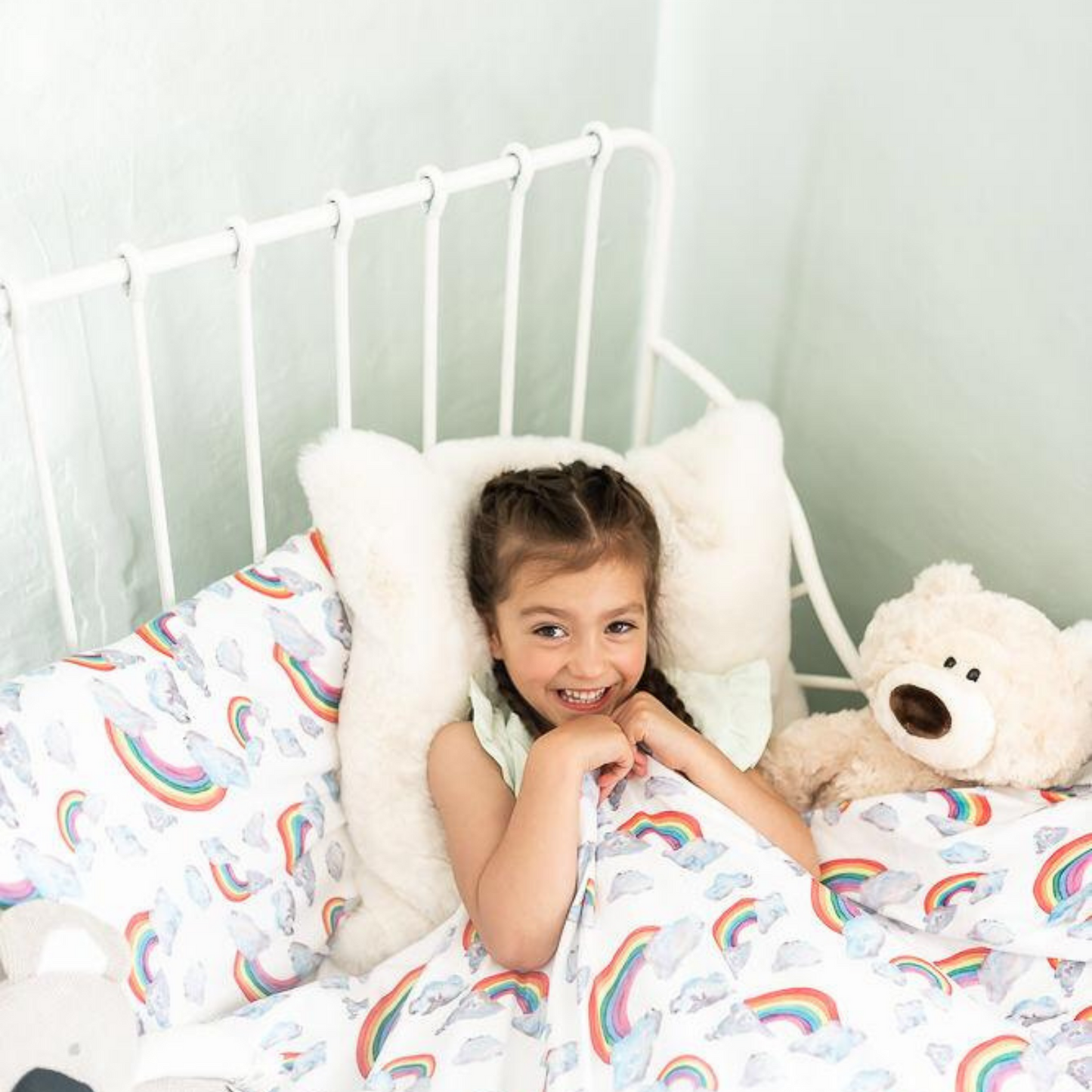 Load image into Gallery viewer, Rainbow on White Organic Cotton Toddler Duvet Cover and Pillow Case Set
