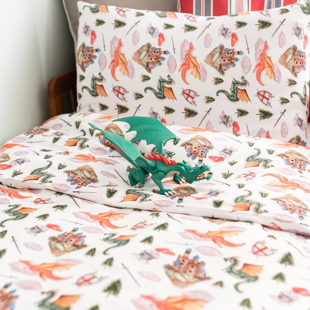 Load image into Gallery viewer, Dragon and Castle Toddler Bed/Cotbed Duvet Cover and Pillow Case Set | The Gilded Bird | Toddler Duvet Sets | Buy Toddler Duvet Sets Online 

