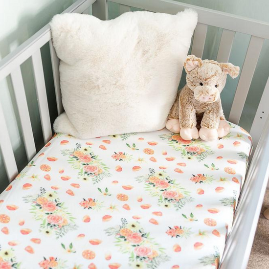 Orange Bloom Fitted Cot Sheet