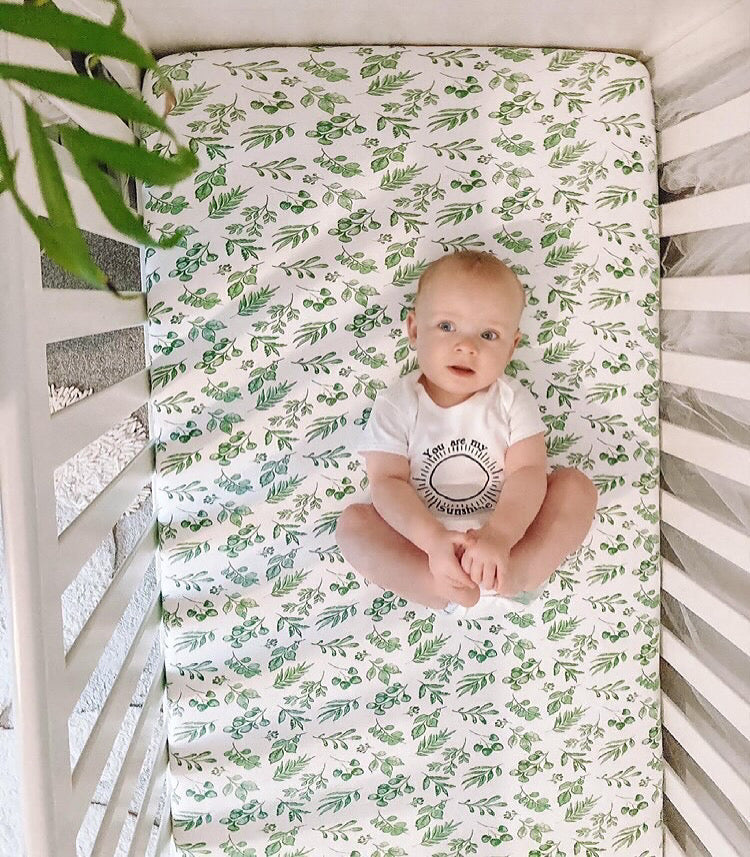 Load image into Gallery viewer, Lovely Leaves Green Fitted Cot Sheet
