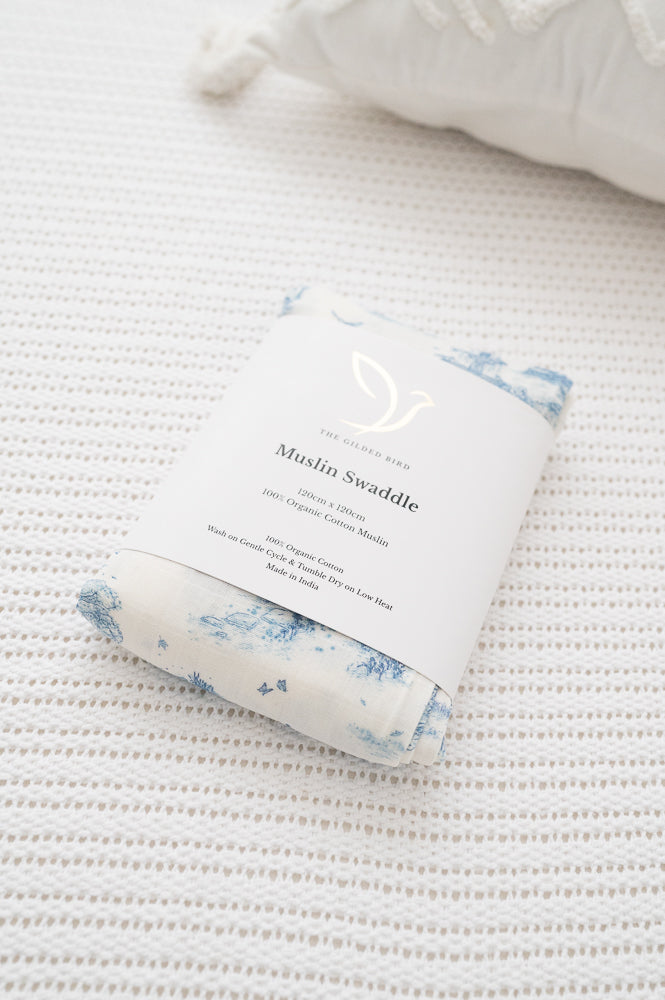 Spring Toile Blue X-Large Muslin Swaddle