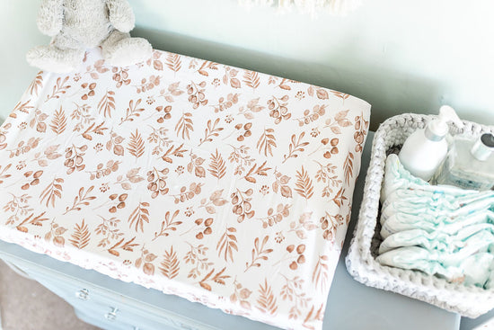 Lovely Leaves Beige Bedside Crib Sheet/Changing Mat Cover